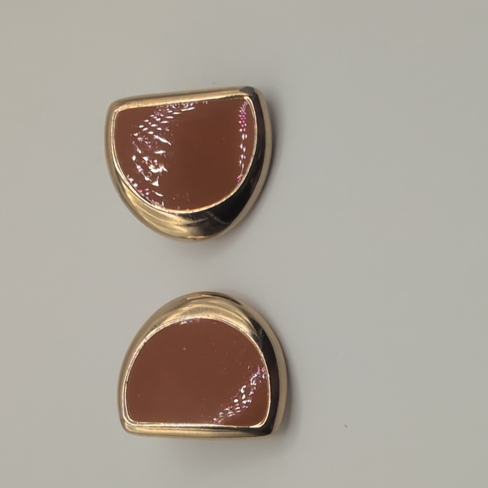 Orange And Gold Toned Half Circle Button  Stud Earrings - Picture 5 of 7